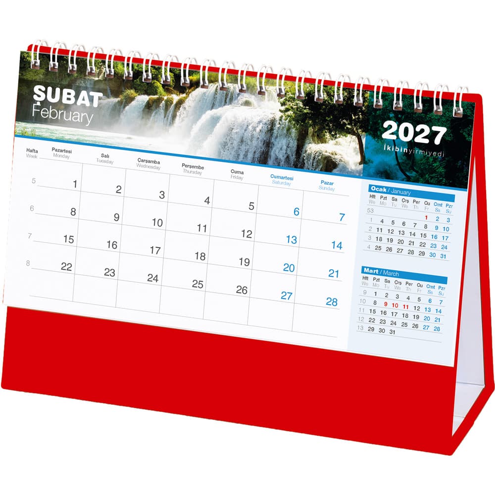 Şelale Masa Takvimi Taslama - Kırmızı – AMT-04-TK